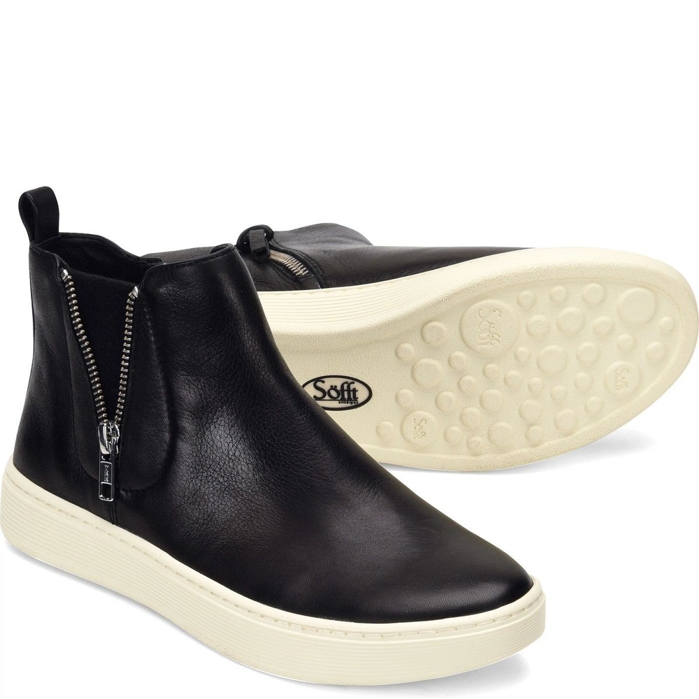 NWT Sofft Britton Zip Ankle Waterproof Booties Womens 8 M Black Leather Sneakers